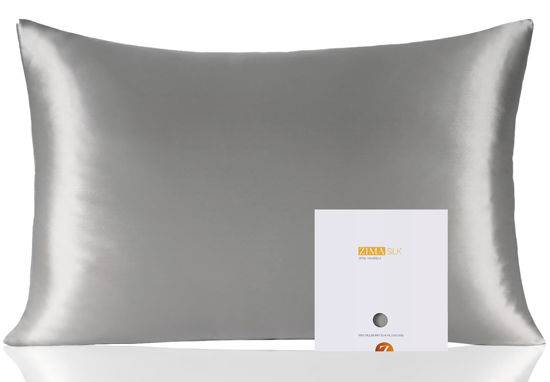 Picture of ZIMASILK 100% Pure Mulberry Silk Pillowcase for Hair and Skin Health,Soft and Smooth,Both Sides Premium Grade 6A Silk,600 Thread Count,with Hidden Zipper,1pc (Queen 20''x30'', Gray)
