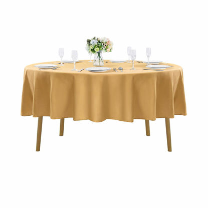 Picture of 60 inch Round Tablecloth Washable Polyester Table Cloth Decorative Table Cover for Wedding Party Dining Banquet（60 inch,Gold）