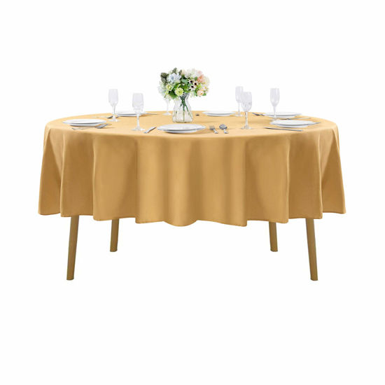Picture of 60 inch Round Tablecloth Washable Polyester Table Cloth Decorative Table Cover for Wedding Party Dining Banquet（60 inch,Gold）