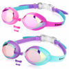 Picture of Keary 2 Pack Kids Swim Goggles Swimming Goggles for Toddler Children Girls Boys Youth, Anti-Fog Waterproof Anti-UV Clear Vision Mirror Flat Lens Water Pool Goggles with 3 Nose Piece, Pink Kids Goggles …