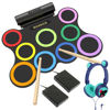 Picture of ROCKSOCKI Electric Drum Set 9-Pad With Headphone, Bigger Roll-up Drum Pad USB MIDI Game, Built-in Speaker, Drum Sticks, Foot Pedals 10 Hours Playtime Holiday Xmas Birthday Gift for Kids