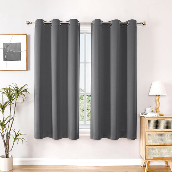 Picture of ChrisDowa Blackout Curtains 63 inches Long for Bedroom - 2 Panels Set Grommet Thermal Insulated Room Darkening Curtains for Living Room (Grey, 42 x 63 Inch)