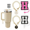 Picture of （2+2）2PCS Straw Cover for Stanley Cup 30&40 Oz 10mm Straw Topper with 2PCS Stanley Cup Accessories Letter Charms Name ID Initial Letter Handle Personalized Charm For Stanley Tumbler (Letter H)