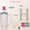 Picture of （2+2）2PCS Straw Cover for Stanley Cup 30&40 Oz 10mm Straw Topper with 2PCS Stanley Cup Accessories Letter Charms Name ID Initial Letter Handle Personalized Charm For Stanley Tumbler (Letter H)