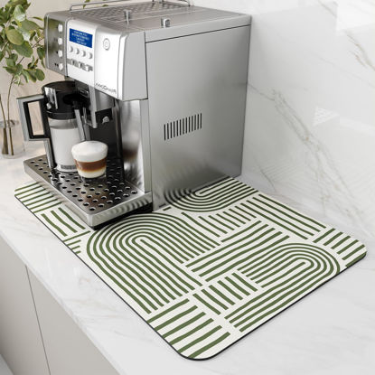 Picture of AMOAMI-Coffee Mat Hide Stain Rubber Backed Absorbent Dish Drying Mat for Kitchen Counter-Coffee Bar Accessories Fit Under Coffee Maker Coffee Machine Espresso Machine Dish Rack GREEN LINE 12X19