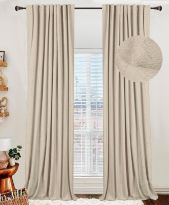 Picture of 100% Blackout Shield Linen Blackout Curtains for Bedroom 72 Inches Long,Back Tab/Rod Pocket Living Room Drapes,Thermal Insulated Textured Blackout Curtains 2 Panels Set,50" W x 72" L,Natural