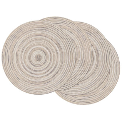 Picture of SHACOS Round Braided Placemats 15 inch Set of 4 Variegated Washable Kitchen Table Placemats for Home Wedding Party (Rainbow Gray, 4)