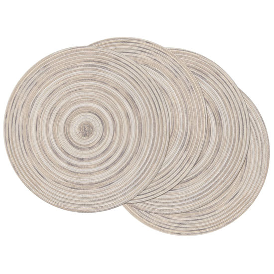 Picture of SHACOS Round Braided Placemats 15 inch Set of 4 Variegated Washable Kitchen Table Placemats for Home Wedding Party (Rainbow Gray, 4)