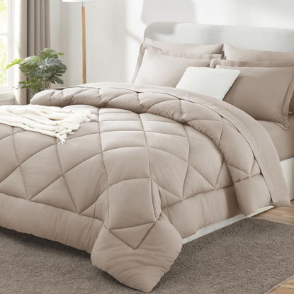 Picture of CozyLux Queen Comforter Set with Sheets 7 Pieces Bed in a Bag Linen All Season Bedding Sets with Comforter, Pillow Shams, Flat Sheet, Fitted Sheet and Pillowcases