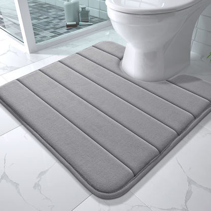 Picture of Yimobra Memory Foam Toilet Bath Mat U-Shaped, Soft and Comfortable, Super Water Absorption, Non-Slip, Thick, Machine Wash and Easier to Dry for Bathroom Commode Contour Rug, 24 X 24 Inches, Gray
