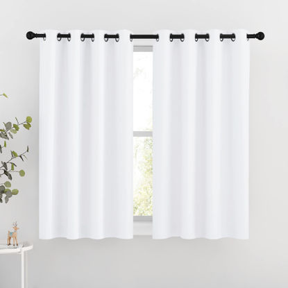 Picture of NICETOWN White Room Darkening Curtain Panels - Tripe Weave Thermal Insulated Grommet Room Darkening Window Draperies and Curtains for Bedroom (Set of 2, 46 x 54 inches in White)