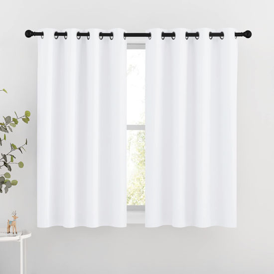 Picture of NICETOWN White Room Darkening Curtain Panels - Tripe Weave Thermal Insulated Grommet Room Darkening Window Draperies and Curtains for Bedroom (Set of 2, 46 x 54 inches in White)