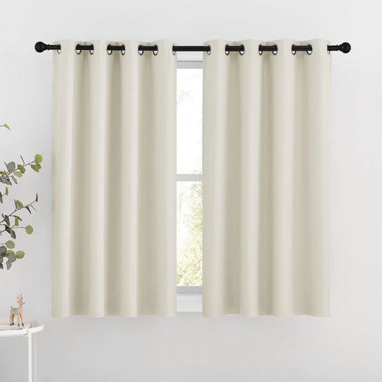 Picture of NICETOWN Room Darkening Curtains and Drapes for Bedroom - Grommet Energy Saving Thermal Insulated Light Blocking Window Treatments for Kitchen (Beige, 1 Pair, W46 x L54)