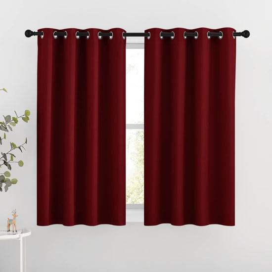 Picture of NICETOWN Blackout Draperies Curtain Panels - Thermal Insulated Solid Grommet Blackout Curtains/Panels/Drapes for Living Room(Burgundy Red, 1 Pair, 46 by 54-Inch)