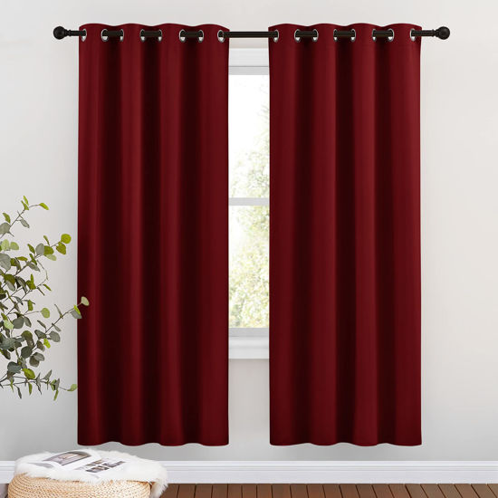 Picture of NICETOWN Blackout Curtain Panel Grommet - Home Decorations Thermal Insulated Solid Grommet Top Blackout Living Room Panels/Drapes for Gift (Burgundy Red, 1 Pair, 46 x 72-Inch)