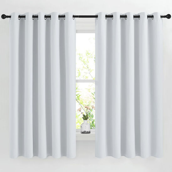 Picture of NICETOWN Room Darkening Curtains for Living Room - Easy Care Solid Thermal Insulated Grommet Room Darkening Curtains/Panels/Drapes for Bedroom (2 Panels, 66 by 66, Greyish White)