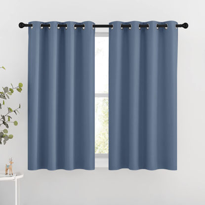 Picture of NICETOWN Bedroom Blackout Curtains and Drapes 54" L - Window Treatment Thermal Insulated Solid Grommet Blackout Draperies for Home Office (Stone Blue, 2 Panels=92" Wide)