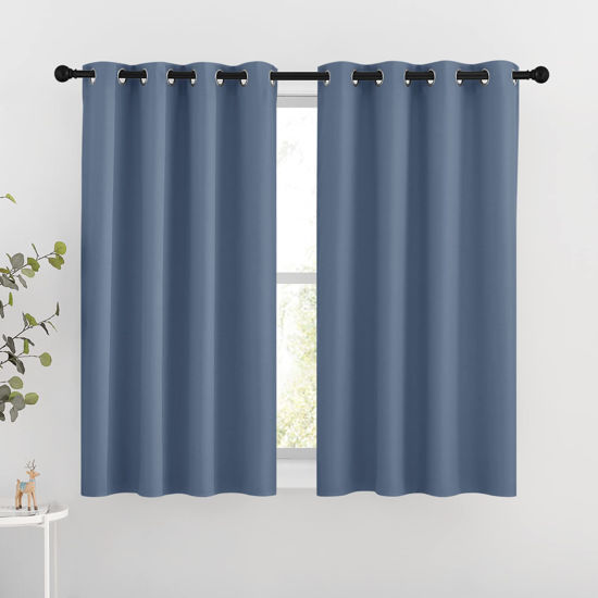 Picture of NICETOWN Bedroom Blackout Curtains and Drapes 54" L - Window Treatment Thermal Insulated Solid Grommet Blackout Draperies for Home Office (Stone Blue, 2 Panels=92" Wide)