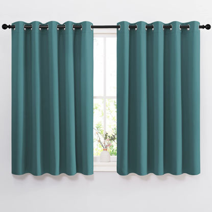 Picture of NICETOWN Blackout Curtains for Kids Room - Triple Weave Microfiber Home Thermal Insulated Solid Ring Top Blackout Panels/Drapes for Bedroom(Sea Teal, Set of 2, 66 x 54 Inch)