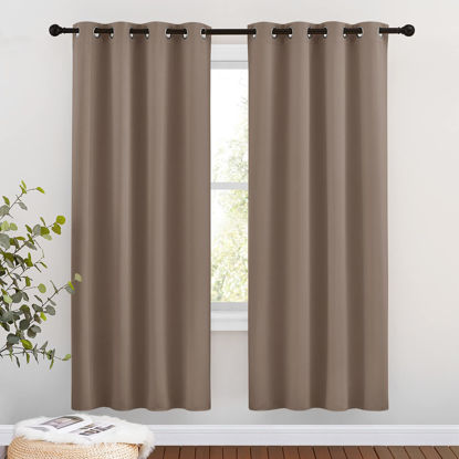 Picture of NICETOWN Kitchen Blackout Curtains and Drapes - Triple Weave Energy Saving Thermal Insulated Solid Grommet Blackout Panels for Patio (1 Pair, 46 inches by 72 Inch, Cappuccino)