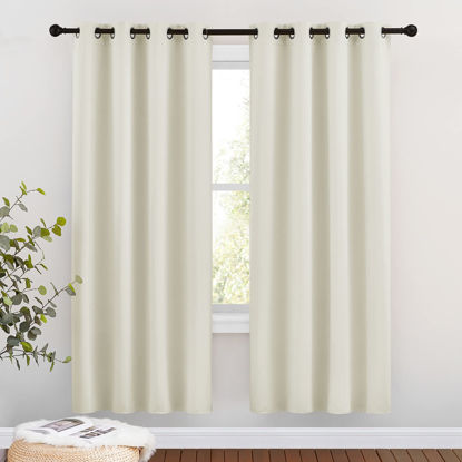 Picture of NICETOWN Room Darkening Curtains Panels for Bedroom - Energy Saving Thermal Insulated Solid Ring Top Light Blocking Window Drapes for Flat (Beige, 2 Panels, 46 x 72 Inch)