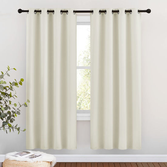 Picture of NICETOWN Room Darkening Curtains Panels for Bedroom - Energy Saving Thermal Insulated Solid Ring Top Light Blocking Window Drapes for Flat (Beige, 2 Panels, 46 x 72 Inch)