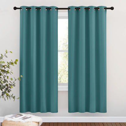 Picture of NICETOWN Insulated Curtains Blackout Draperies - Triple Weave Microfiber Home Thermal Insulated Solid Ring Top Blackout Curtains/Panels for Bedroom(Sea Teal, Set of 2, 46 x 72 Inch)