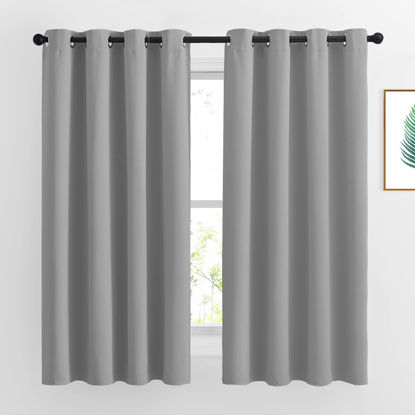 Picture of NICETOWN Bedroom Blackout Curtains Panels - Window Treatment Thermal Insulated Solid Grommet Room Darkening Drapes for Living Room (Set of 2 Panels, 52 by 63 Inch, Silver Grey)
