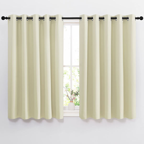 Picture of NICETOWN Room Darkening Curtains and Drapes for Bedroom - Grommet Energy Saving Thermal Insulated Light Blocking Window Treatments for Kitchen (Beige, 1 Pair, W66 x L54)