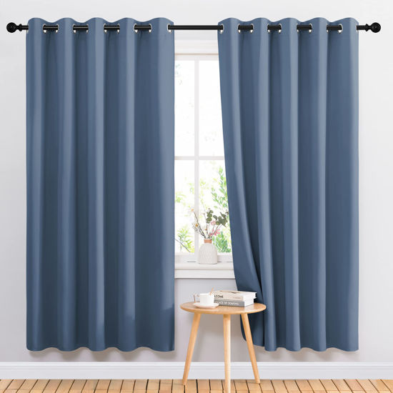 Picture of NICETOWN Blackout Curtain Drapes for Living Room - Decorative Thermal Insulated Solid Grommet Top Room Darkening Window Treatments for Kids Room (Stone Blue, 1 Pair, 66 x 72-Inch)