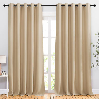 Picture of NICETOWN Blackout Draperies Curtains Panels - Window Treatment Thermal Insulated Solid Grommet Blackout Curtains/Panels/Drapes for Bedroom (Biscotti Beige, Set of 2, 66 by 90 Inch)