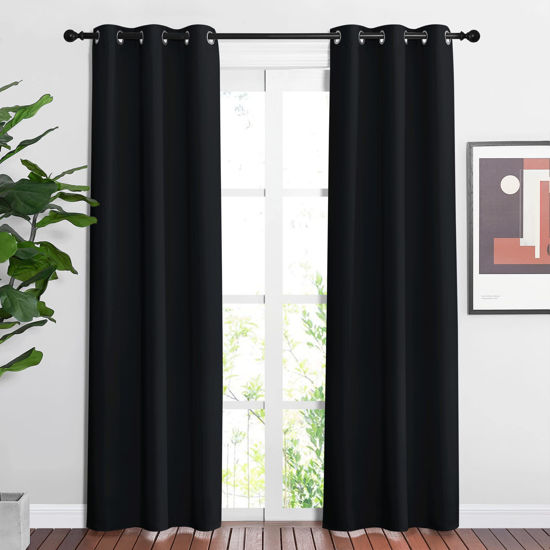 Picture of NICETOWN Living Room Curtains 84 inch Length 2 Panels Set - Blackout Thermal Insulated Window Treatment Solid Grommet Room Darkening for Bedroom/Home Office (Black, W37 x L84)