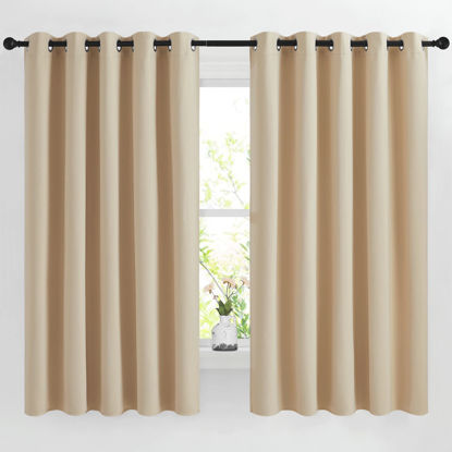 Picture of NICETOWN Blackout Draperies Curtains Panels - Window Treatment Thermal Insulated Solid Grommet Blackout Curtains/Panels/Drapes for Bedroom (Biscotti Beige, Set of 2, 66 by 66 Inch)