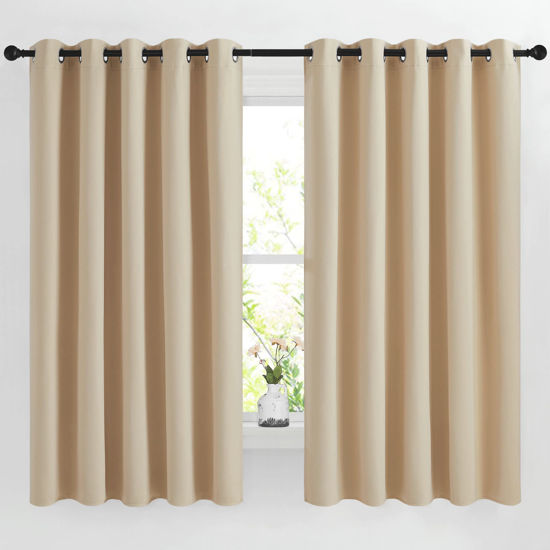 Picture of NICETOWN Blackout Draperies Curtains Panels - Window Treatment Thermal Insulated Solid Grommet Blackout Curtains/Panels/Drapes for Bedroom (Biscotti Beige, Set of 2, 66 by 66 Inch)