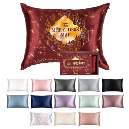 Picture of Blissy Silk Pillowcase - 100% Pure Mulberry Silk - 22 Momme 6A High-Grade Fibers - Silk Pillow Cover for Hair & Skin - Regular, Queen & King with Hidden Zipper (King, Harry Potter - Marauder's Map)