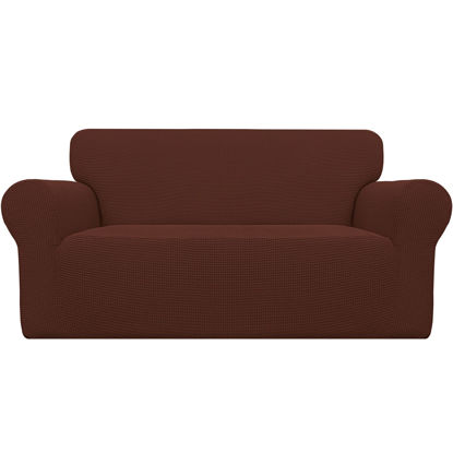Picture of Easy-Going Stretch Oversized Loveseat Slipcover 1-Piece Sofa Cover Furniture Protector Couch Soft with Elastic Bottom for Kids Polyester Spandex Jacquard Fabric Small Checks Coffee
