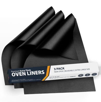 Picture of Oven Liners for Bottom of Oven - 3 Pack Large Heavy Duty Mats, 16.25”x23” Non-Stick Reusable Liner for Electric, Gas, Toaster Ovens, Grills - BPA & PFOA Free Oven Cleaning Kitchen Accessory (Black)