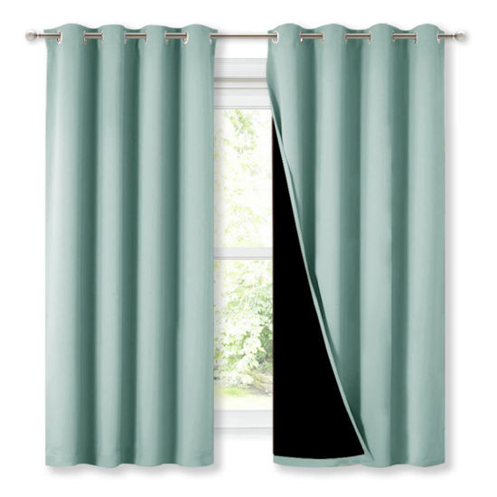 Picture of NICETOWN Aqua Blue 100% Blackout Lined Curtains, 2 Thick Layers Completely Blackout Window Treatment Thermal Insulated Drapes for Kitchen/Bedroom (1 Pair, 52" Width x 63" Length Each Panel)
