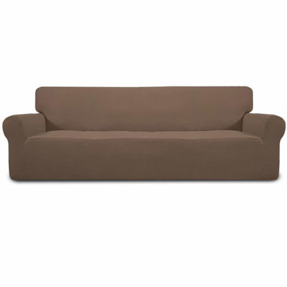 Picture of Easy-Going Stretch 4 Seater Sofa Slipcover 1-Piece Sofa Cover Furniture Protector Couch Soft with Elastic Bottom for Kids, Polyester Spandex Jacquard Fabric Small Checks Brown
