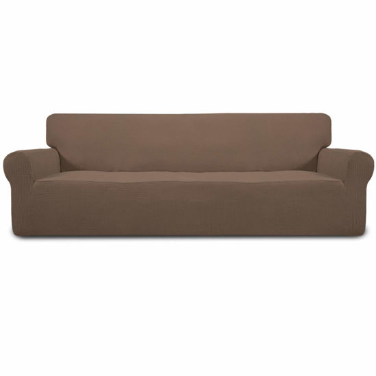 Picture of Easy-Going Stretch 4 Seater Sofa Slipcover 1-Piece Sofa Cover Furniture Protector Couch Soft with Elastic Bottom for Kids, Polyester Spandex Jacquard Fabric Small Checks Brown