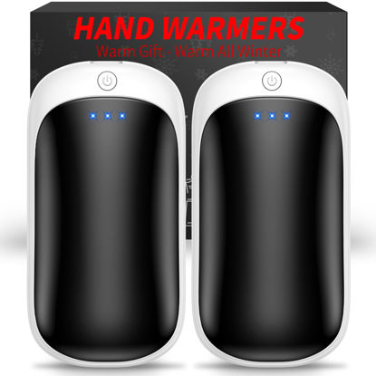 Picture of 2 Pack Hand Warmers Rechargeable, Portable Electric Hand Warmers Reusable, USB 2 in 1 Handwarmers, Outdoor/Indoor/Warm Gifts for Men Women Kids (White Black&White Black*2)