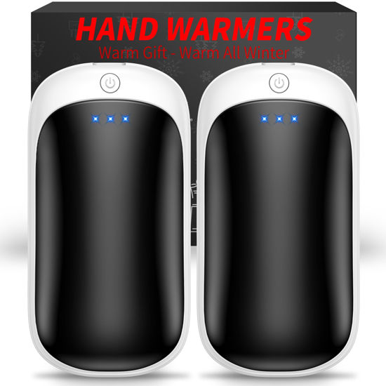 Picture of 2 Pack Hand Warmers Rechargeable, Portable Electric Hand Warmers Reusable, USB 2 in 1 Handwarmers, Outdoor/Indoor/Warm Gifts for Men Women Kids (White Black&White Black*2)