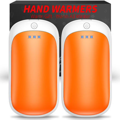 Picture of 2 Pack Hand Warmers Rechargeable, Portable Electric Hand Warmers Reusable, USB 2 in 1 Handwarmers, Outdoor/Indoor/Warm Gifts for Men Women Kids (Orange White & Orange White *2)