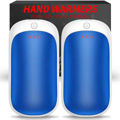 Picture of 2 Pack Hand Warmers Rechargeable, Portable Electric Hand Warmers Reusable, USB 2 in 1 Handwarmers, Outdoor/Indoor/Warm Gifts for Men Women Kids (Blue White & Blue White *2)