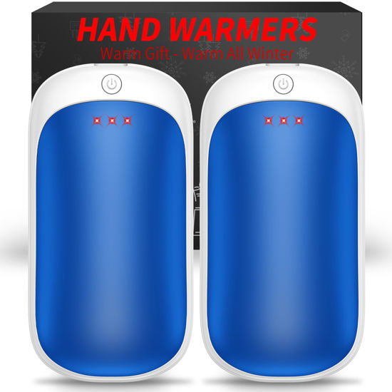 Picture of 2 Pack Hand Warmers Rechargeable, Portable Electric Hand Warmers Reusable, USB 2 in 1 Handwarmers, Outdoor/Indoor/Warm Gifts for Men Women Kids (Blue White & Blue White *2)