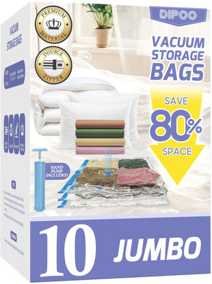 Picture of 10 Pack Jumbo Vacuum Storage Bags with Hand Pump, 80% Storage Space Saving, Sturdy Leak-Free Space Saver Vacuum Seal Bags for Clothing, Vacuum Compression Bags for Travel Lugggage Blankets Comforters