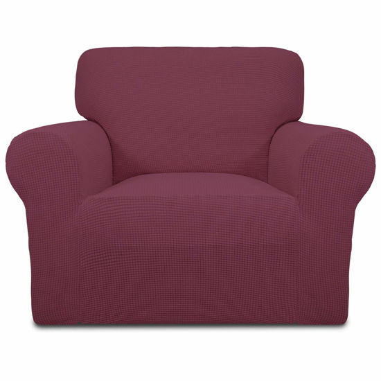 Picture of Easy-Going Stretch Chair Sofa Slipcover 1-Piece Couch Sofa Cover Furniture Protector Soft with Elastic Bottom for Kids, Pet. Spandex Jacquard Fabric Small Checks (Chair, ASH Rose)