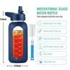 Picture of CIVAGO 32 oz Glass Water Bottle with Straw and Handle, Large Sports Motivational Water Bottle Flask with Time Marker and 2 Lids, Leakproof Water Jug Canteen with Silicone Sleeve for Gym,Navy