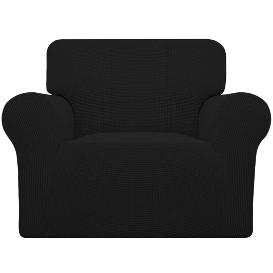 Picture of Easy-Going Stretch Oversized Chair Sofa Slipcover 1-Piece Couch Sofa Cover Furniture Protector Soft with Elastic Bottom for Kids Spandex Jacquard Fabric Small Checks Black