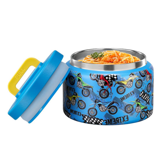 Picture of MAISON HUIS 8oz Soup Thermos Wide Mouth Vacuum Insulated Thermos Food Jar, Leak Proof Stainless Steel Food Thermos for Hot&Cold Food Kids Food Lunch Soup Container for School Travel (F-Blue-Locomotive)